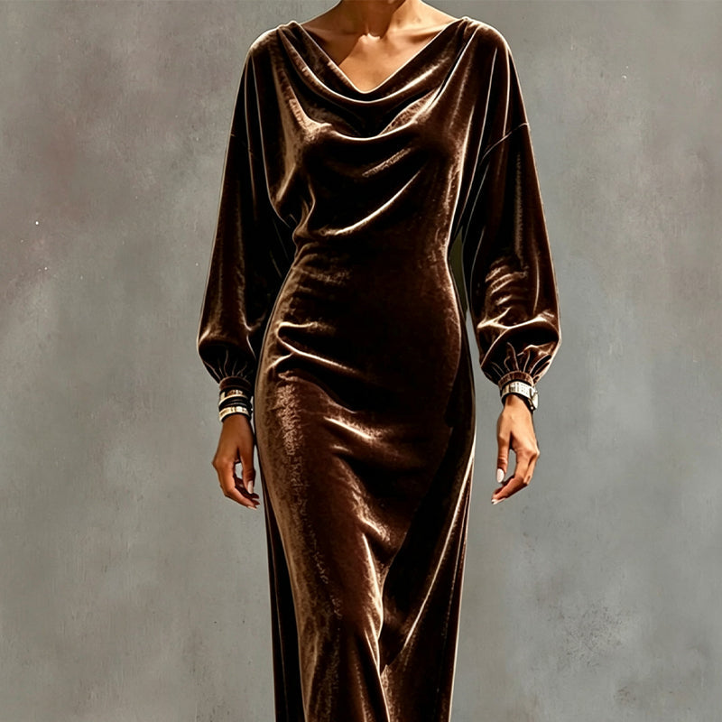 ⌛Limited-Time Offer-Women's Elegant Velvet Cowl Neck Dress