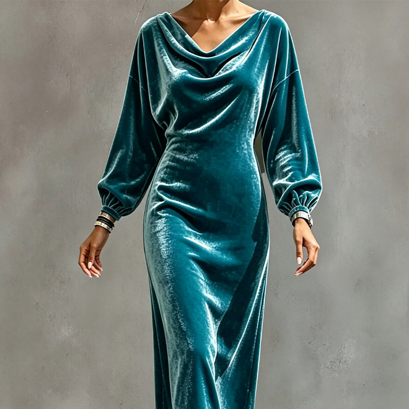 ⌛Limited-Time Offer-Women's Elegant Velvet Cowl Neck Dress