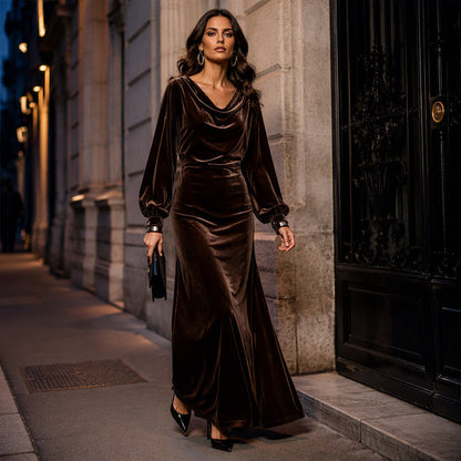 ⌛Limited-Time Offer-Women's Elegant Velvet Cowl Neck Dress