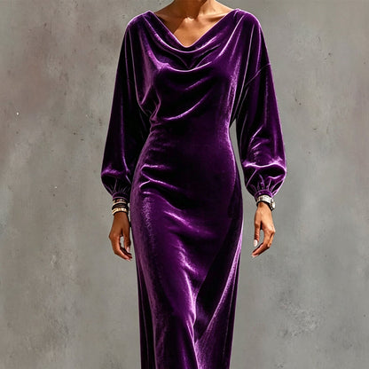 ⌛Limited-Time Offer-Women's Elegant Velvet Cowl Neck Dress