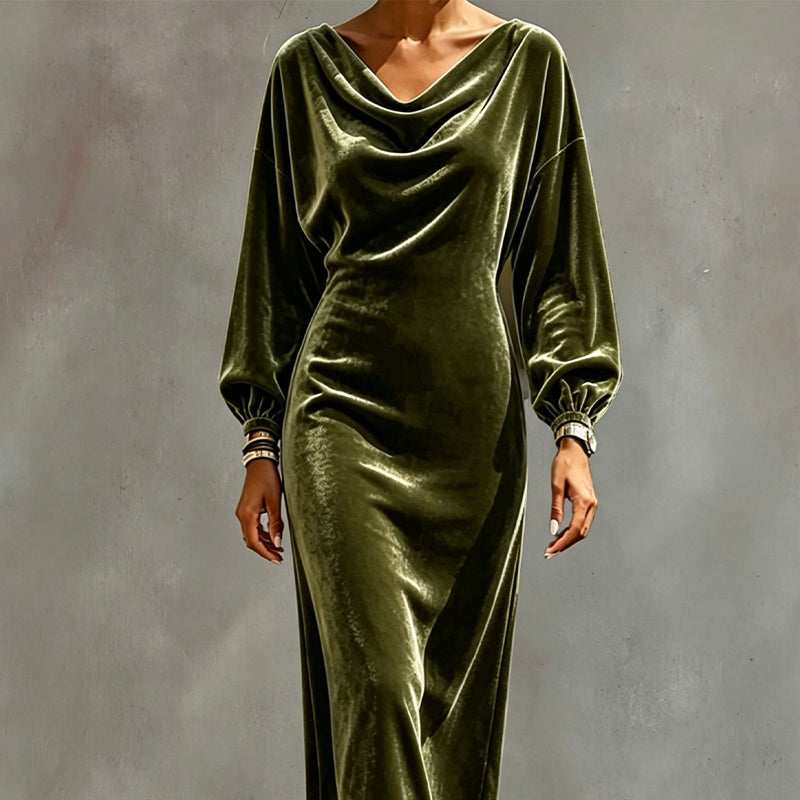 ⌛Limited-Time Offer-Women's Elegant Velvet Cowl Neck Dress