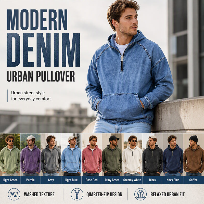 ✨New Arrivals & Special Offers-Men's Casual Half-Zip Denim Jacket