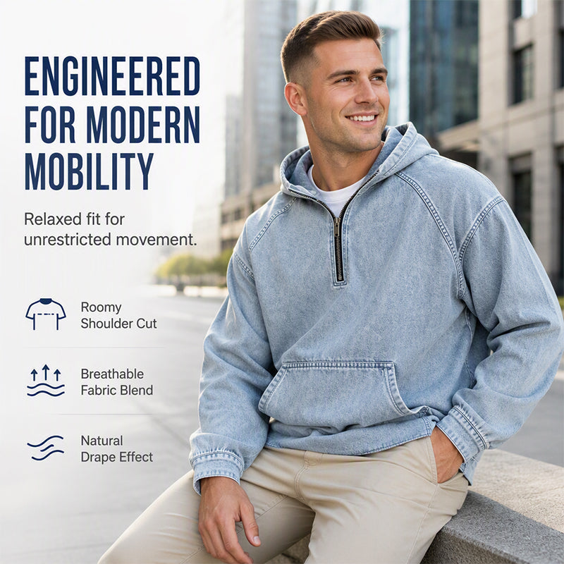 ✨New Arrivals & Special Offers-Men's Casual Half-Zip Denim Jacket