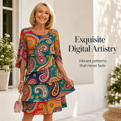 ⌛Limited-Time Offer-Women's Ethnic Print V-Neck Tiered Dress