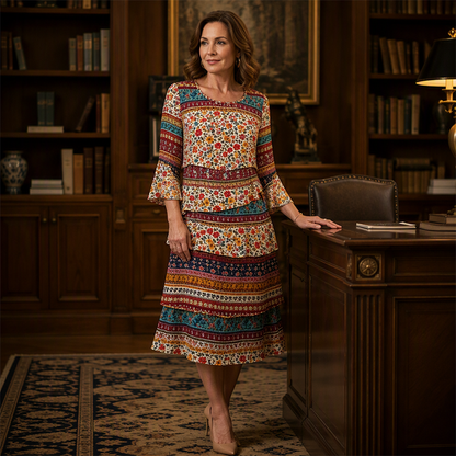 ⌛Limited-Time Offer-Women's Ethnic Print V-Neck Tiered Dress