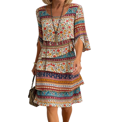 ⌛Limited-Time Offer-Women's Ethnic Print V-Neck Tiered Dress