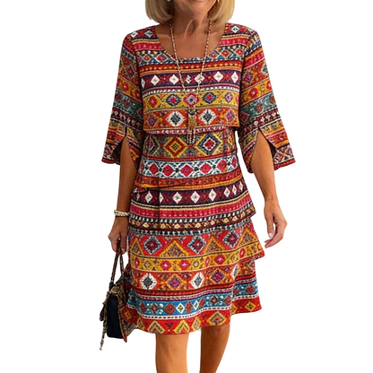 ⌛Limited-Time Offer-Women's Ethnic Print V-Neck Tiered Dress
