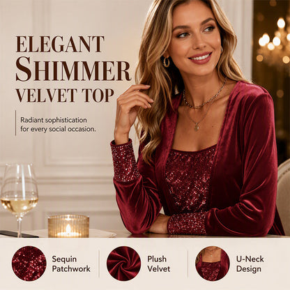 ⌛Limited-Time Offer-Women's Elegant Sequin Patchwork Long Sleeve Top