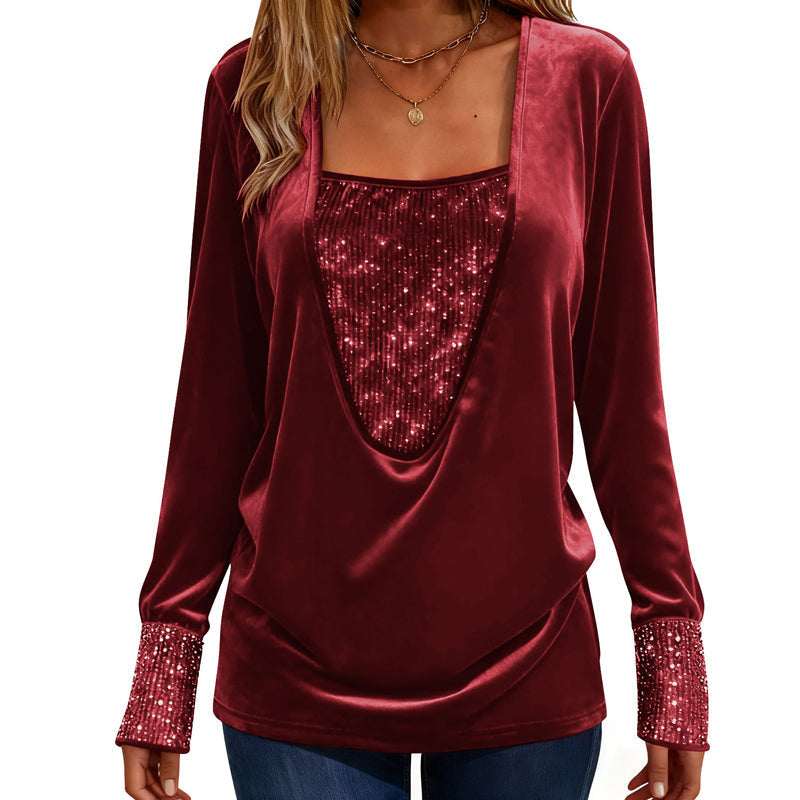 ⌛Limited-Time Offer-Women's Elegant Sequin Patchwork Long Sleeve Top