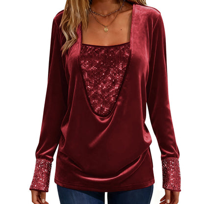 ⌛Limited-Time Offer-Women's Elegant Sequin Patchwork Long Sleeve Top