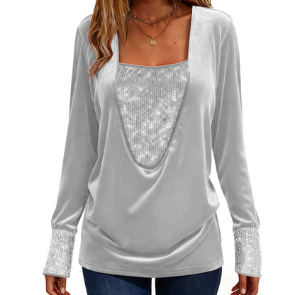 ⌛Limited-Time Offer-Women's Elegant Sequin Patchwork Long Sleeve Top