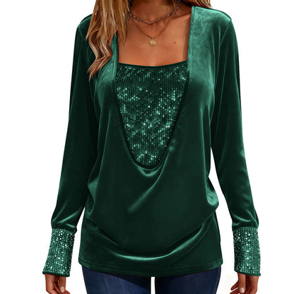 ⌛Limited-Time Offer-Women's Elegant Sequin Patchwork Long Sleeve Top