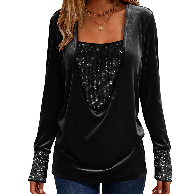 ⌛Limited-Time Offer-Women's Elegant Sequin Patchwork Long Sleeve Top