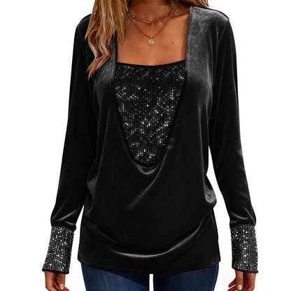 ⌛Limited-Time Offer-Women's Elegant Sequin Patchwork Long Sleeve Top