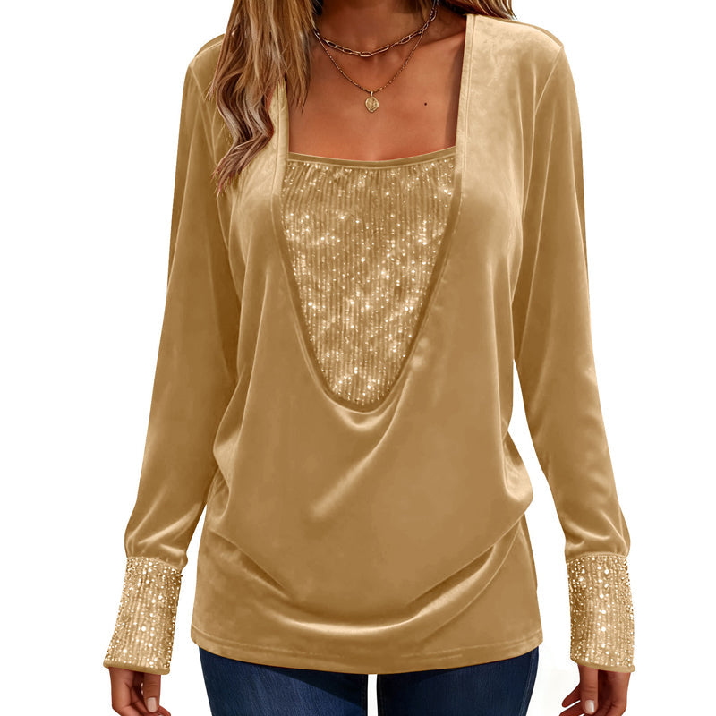 ⌛Limited-Time Offer-Women's Elegant Sequin Patchwork Long Sleeve Top
