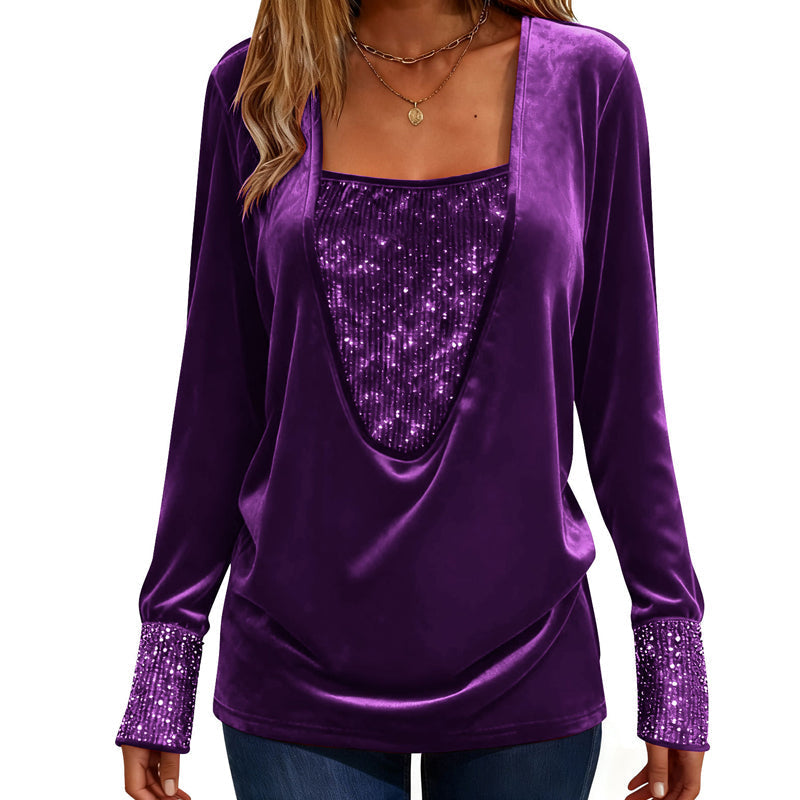 ⌛Limited-Time Offer-Women's Elegant Sequin Patchwork Long Sleeve Top