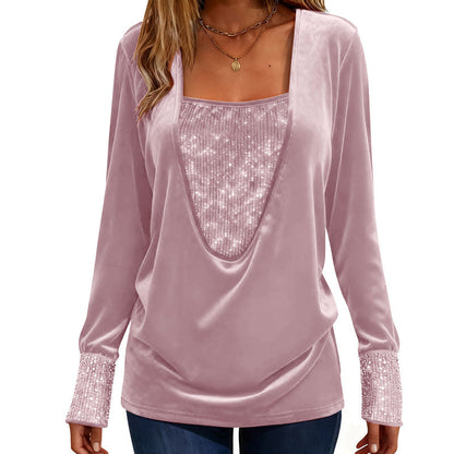 ⌛Limited-Time Offer-Women's Elegant Sequin Patchwork Long Sleeve Top