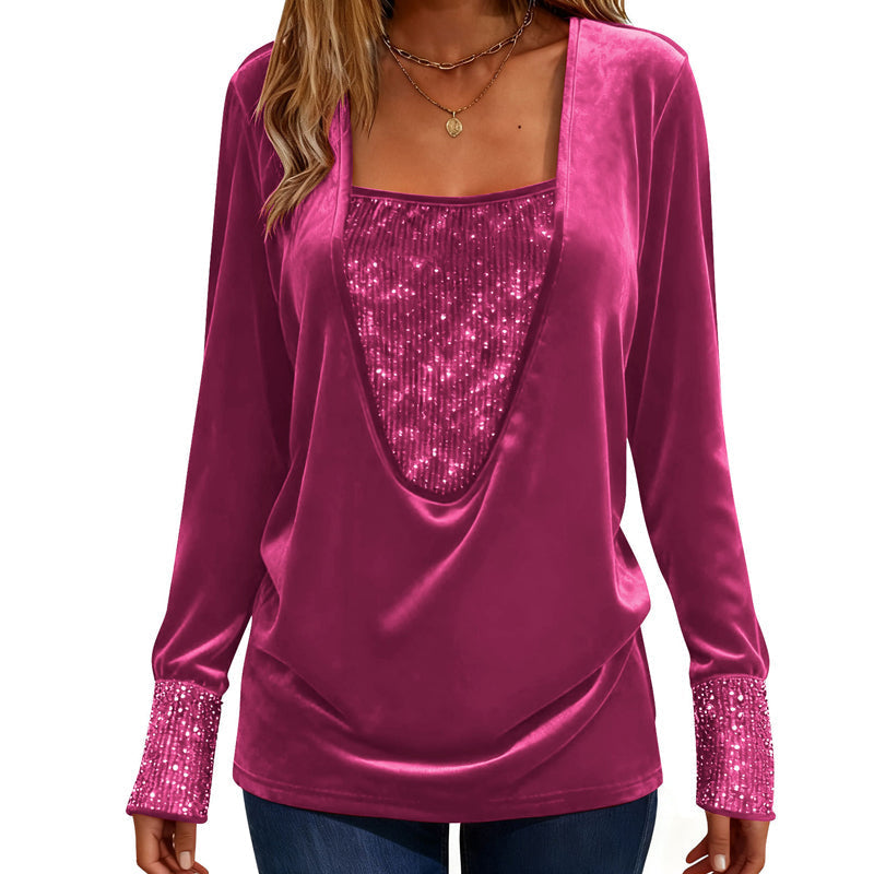 ⌛Limited-Time Offer-Women's Elegant Sequin Patchwork Long Sleeve Top
