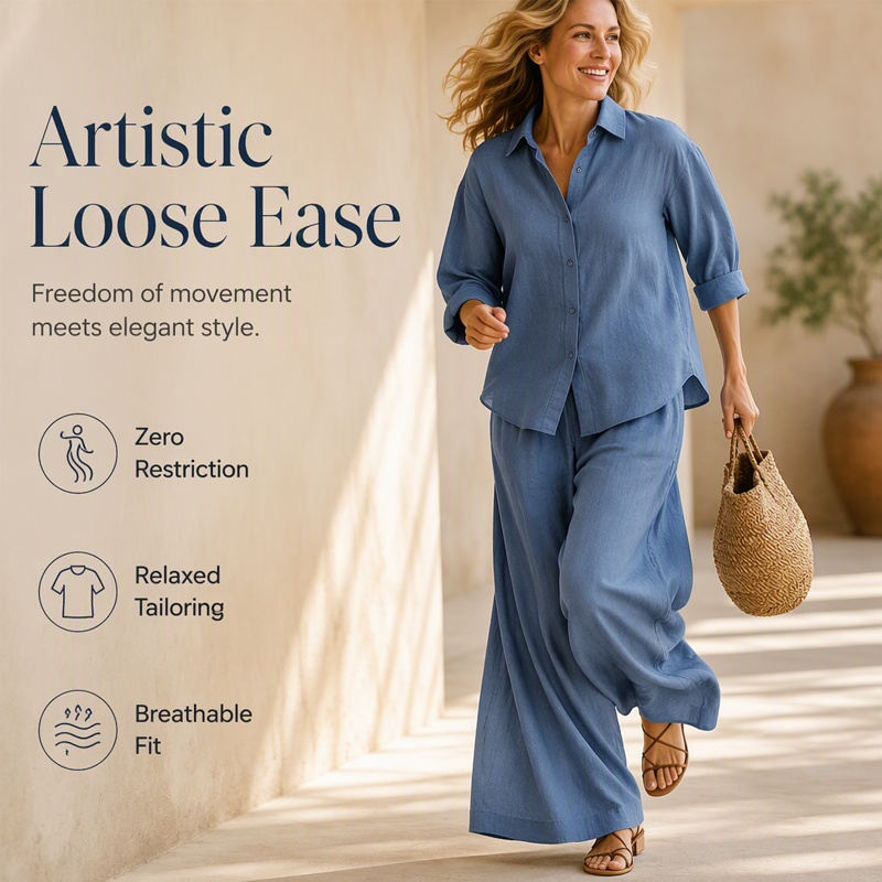 ⌛Limited-Time Offer-Women's Casual Shirt & Flowy Wide-Leg Pants Set