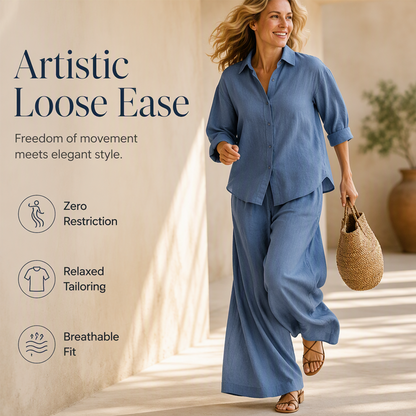 ⌛Limited-Time Offer-Women's Casual Shirt & Flowy Wide-Leg Pants Set
