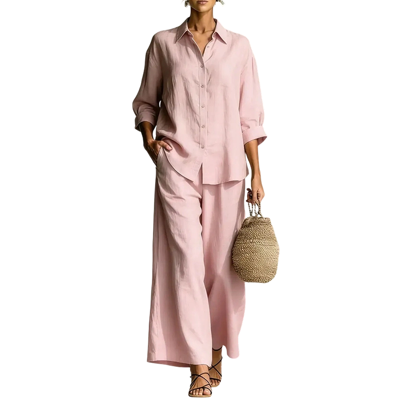 ⌛Limited-Time Offer-Women's Casual Shirt & Flowy Wide-Leg Pants Set