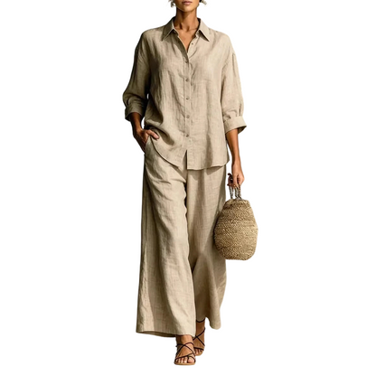 ⌛Limited-Time Offer-Women's Casual Shirt & Flowy Wide-Leg Pants Set