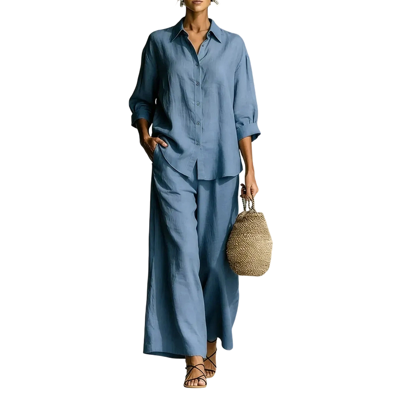 ⌛Limited-Time Offer-Women's Casual Shirt & Flowy Wide-Leg Pants Set