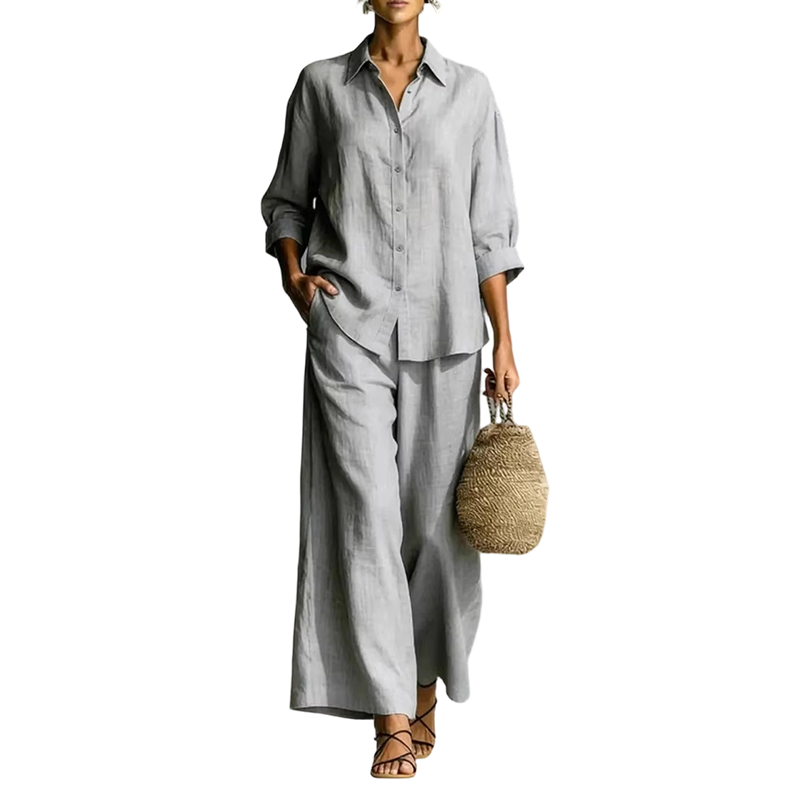 ⌛Limited-Time Offer-Women's Casual Shirt & Flowy Wide-Leg Pants Set