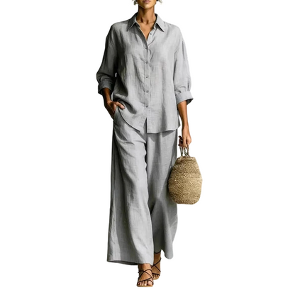 ⌛Limited-Time Offer-Women's Casual Shirt & Flowy Wide-Leg Pants Set