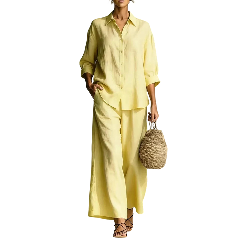 ⌛Limited-Time Offer-Women's Casual Shirt & Flowy Wide-Leg Pants Set