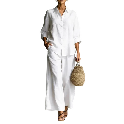 ⌛Limited-Time Offer-Women's Casual Shirt & Flowy Wide-Leg Pants Set