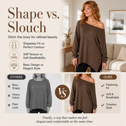 ✨ Effortless Drape | Women’s Off-Shoulder Blouse with Side Split