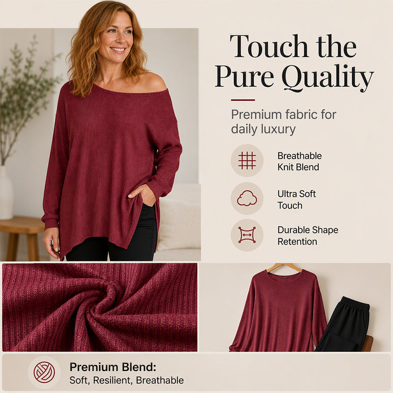 ✨ Effortless Drape | Women’s Off-Shoulder Blouse with Side Split
