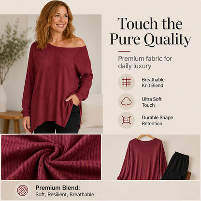 ✨ Effortless Drape | Women’s Off-Shoulder Blouse with Side Split