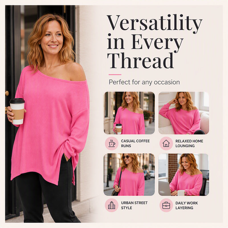 ✨ Effortless Drape | Women’s Off-Shoulder Blouse with Side Split