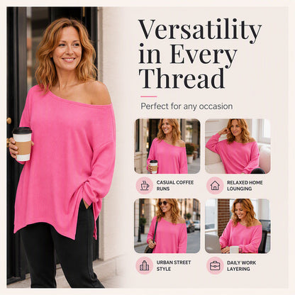 ✨ Effortless Drape | Women’s Off-Shoulder Blouse with Side Split