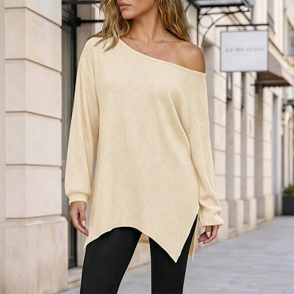 ✨ Effortless Drape | Women’s Off-Shoulder Blouse with Side Split