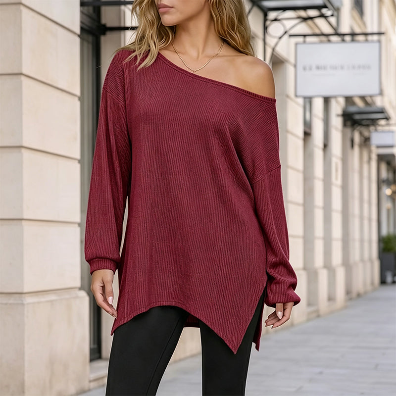 ✨ Effortless Drape | Women’s Off-Shoulder Blouse with Side Split