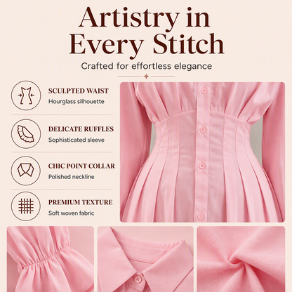 ⌛Limited-Time Offer-Women's Pleated Waist Long Sleeve Shirt Dress