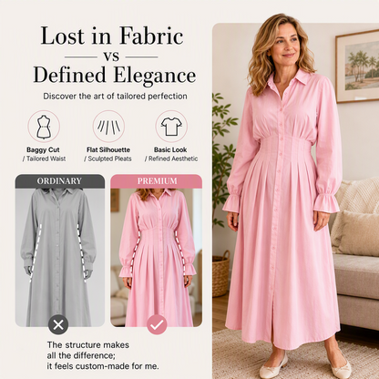 ⌛Limited-Time Offer-Women's Pleated Waist Long Sleeve Shirt Dress