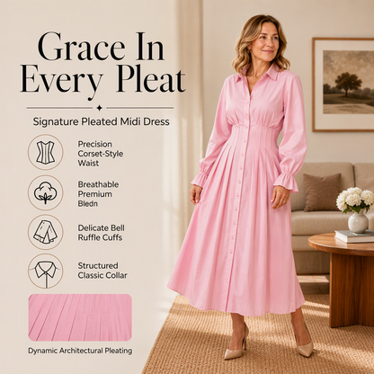 ⌛Limited-Time Offer-Women's Pleated Waist Long Sleeve Shirt Dress