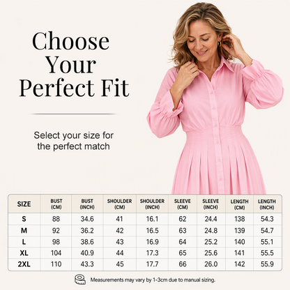 ⌛Limited-Time Offer-Women's Pleated Waist Long Sleeve Shirt Dress