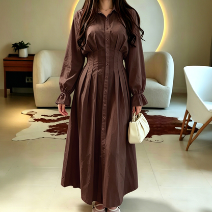 ⌛Limited-Time Offer-Women's Pleated Waist Long Sleeve Shirt Dress