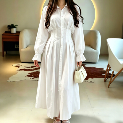 ⌛Limited-Time Offer-Women's Pleated Waist Long Sleeve Shirt Dress