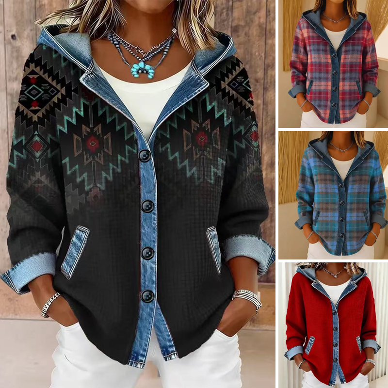 ⏰Last Day Sale 55% Off💃 Women's Denim Patchwork Hooded Jacket
