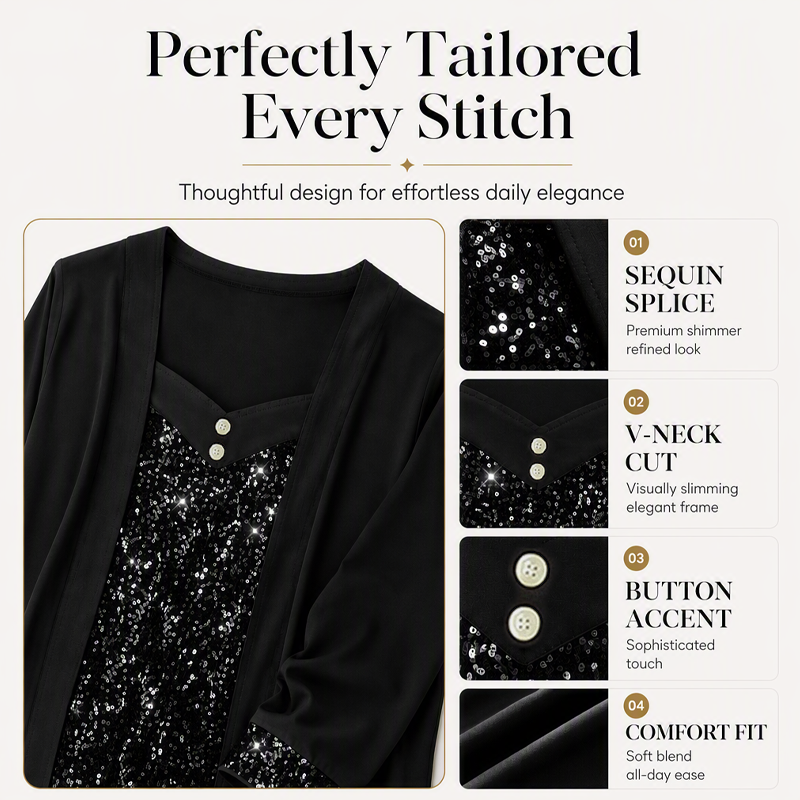 Women's Sequin Patchwork Mock Two-Piece Top