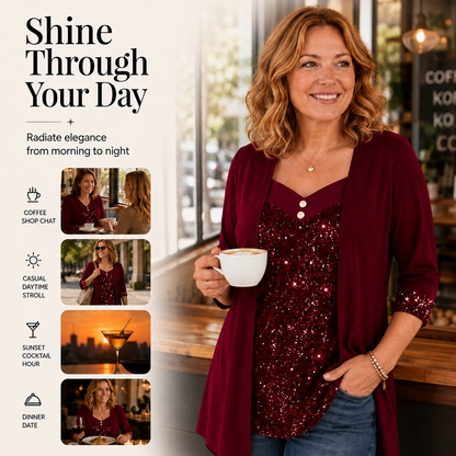 Women's Sequin Patchwork Mock Two-Piece Top