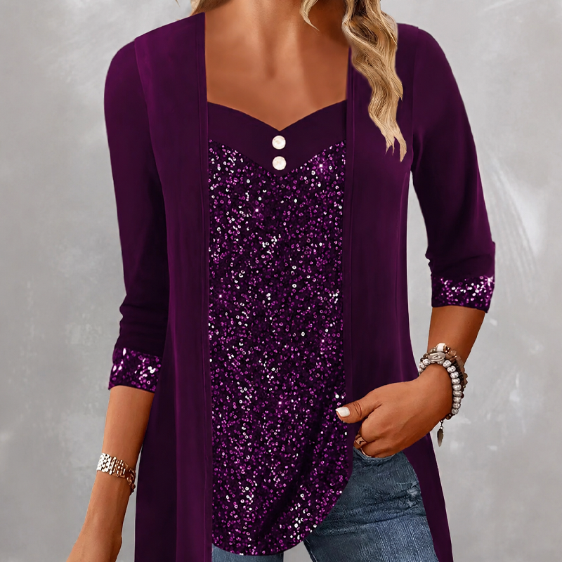 Women's Sequin Patchwork Mock Two-Piece Top