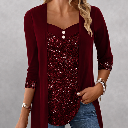 Women's Sequin Patchwork Mock Two-Piece Top