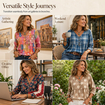 🍁New Fall Collection-Women's Loose Fit V-Neck Casual Blouse